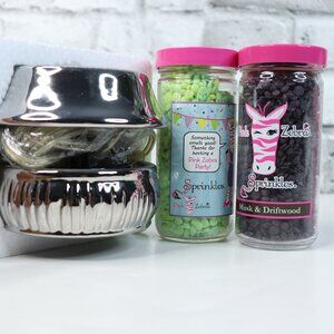 Pink Zebra Gunmetal Wax Warmer Pot and 2 Fragrant Sprinkles NIB